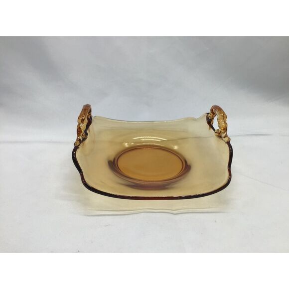 Cambridge Amber Depression Glass Grape Bon Bon Candy Dish MCM Granny Cottage - Picture 1 of 7